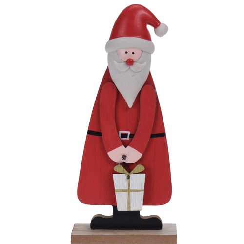 Dřevěná vánoční dekorace Santa s dárkem, červená