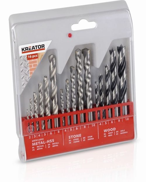 Kreator KRT012502 - 16 ks Vrtáků SET - kov, kámen, dřevo