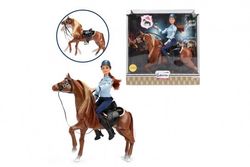 Teddies Panenka policistka kloubová 30cm na koni se sedlem plast v krabici 34x35x10cm