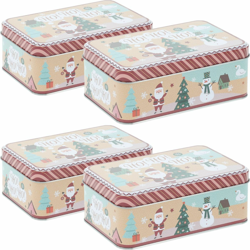 Sada 4 vánočních plechových dóz Holly Jolly, 16 × 11 × 5,6 cm
