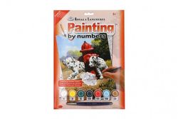 Malování podle čísel Dalmatini u červeného hydrantu 22x30cm s akrylovými barvami a štětcem na kartě