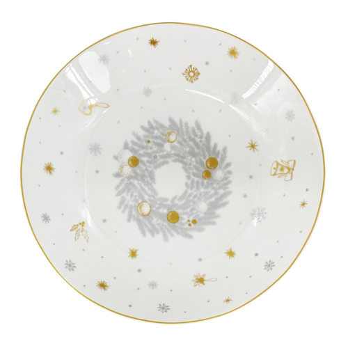 Vánoční hluboký porcelánový talíř Stříbrná Koleda, 20,5 cm, stříbrná/zlatá