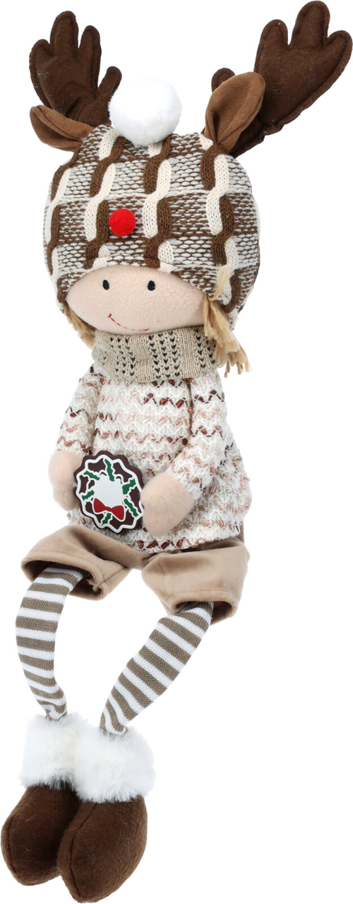 Vánoční dekorace, sedící chlapec Sob, 61cm, hnědá, béžová