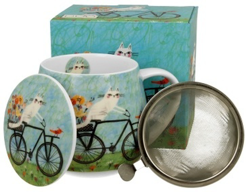 Porcelánový hrnek s čajovým sítkem Cat´s World Bicycle