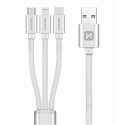 SWISSTEN Univerzální kabel USB 3v1, 1,2m stříbrná