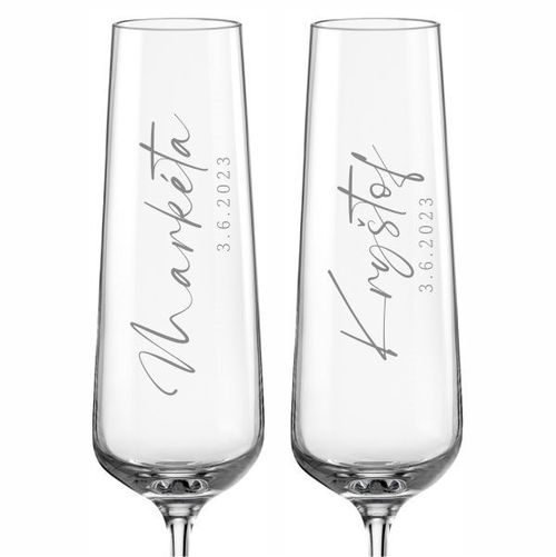 Svatební skleničky na sekt Calligraphy style, 2 ks