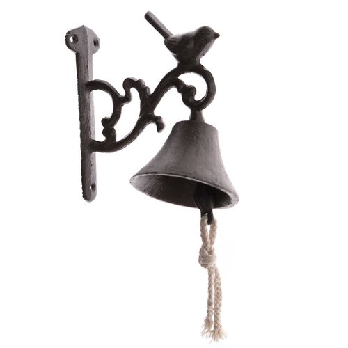 Litinový zvonek s ptáčkem černá, 17 x 17 x 8 cm