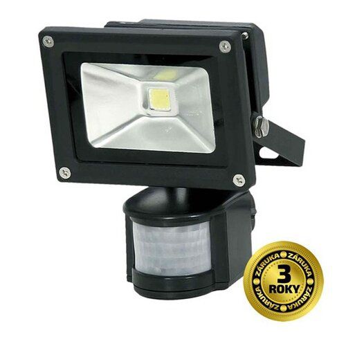 Solight LED venkovní reflektor, 10W, 700lm, AC 230V, černá, se senzorem