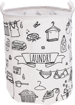 Koš na prádlo Round Wash 40×50 cm – bílá/černá, motiv Praní s mýdlem