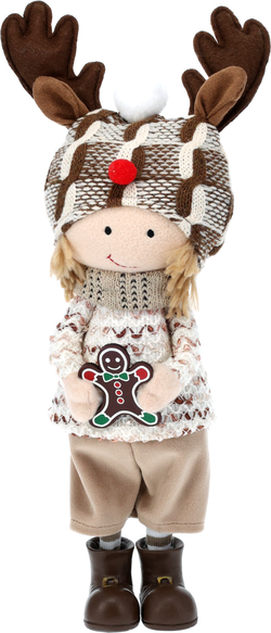 Vánoční dekorace, stojící chlapec s čepicí Sob, v 38cm, hnědá, béžová