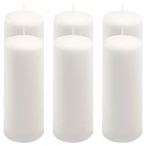 Sada sloupových svíček, 20 cm, Ø 7,5 cm, bílá, 6 ks