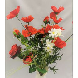 Umělá kytice růží a máku, 27 x 72 x 12 cm