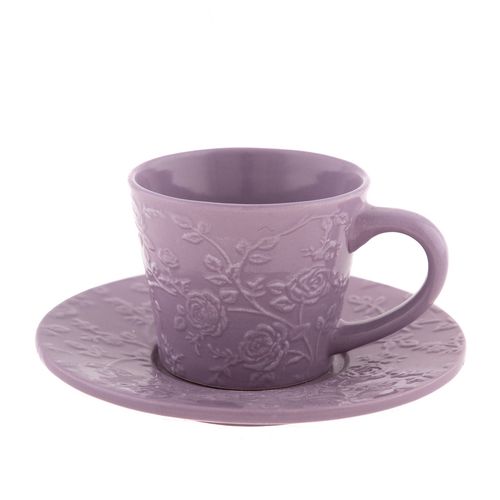 Keramický šálek s podšálkem fialová květina 180 ml