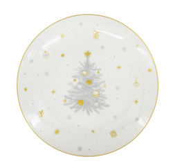Vánoční mělký porcelánový talíř Stříbrná Koleda, pr. 27 cm, stříbrný/zlatý