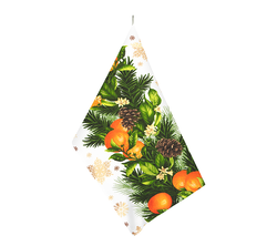 Kuchyňská utěrka 50x60cm s vánočním motivem jehličí a pomeranče