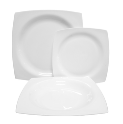 12dílná porcelánová jídelní sada Verto – bílá, čtvercový tvar