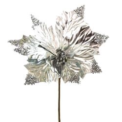 Vánoční květina Ponsetie třpytivá, 25 x 30 cm, stříbrná