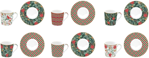 Porcelánové šálky a podšálky na kávu Christmas Joy