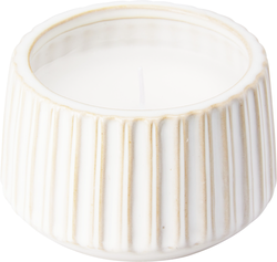 Svíčka v porcelánovém kelímku s pruhy, bílá reaktivní glazura (10x10x6 cm)