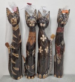 Dřevěná socha kočka, 80 cm MIX dekorů