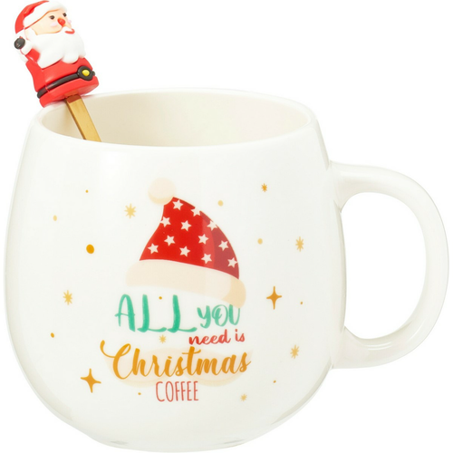Vánoční porcelánový hrnek se lžičkou Santa 550 ml