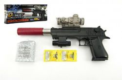 Teddies pistole plast/kov 33 cm na vodní kuličky náboje na baterie se světlem v krabici 34x13x4 cm