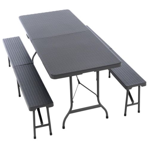 Garthen D71006 Zahradní set, 2 lavice a stůl v ratanovém designu - antracit