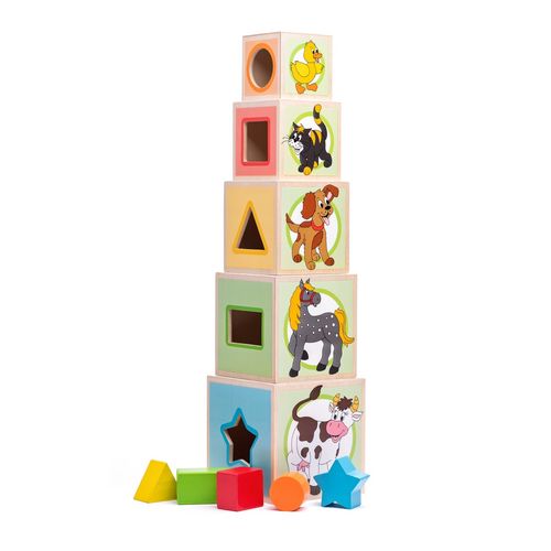 Woody Věž s pěti kostkami Zvířátka, 10,6 x 41 cm